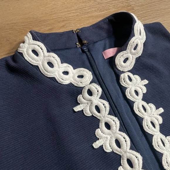 Lilly Pulitzer Callista Shift Dress XL true navy blue white mini high collar zip - Picture 6 of 13